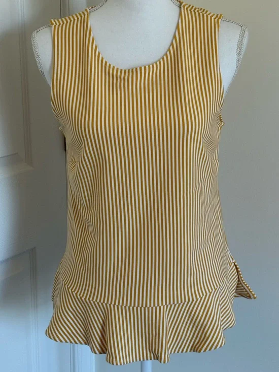 Ann Taylor Yellow and White Striped Sleeveless Peplum Tank - Picture 1 of 5